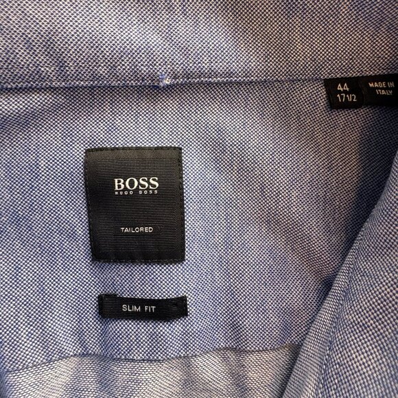 Hugo Boss Tailored Slim Fit Cotton Long Sleeve Button Down Shirt Blue - Picture 4 of 8